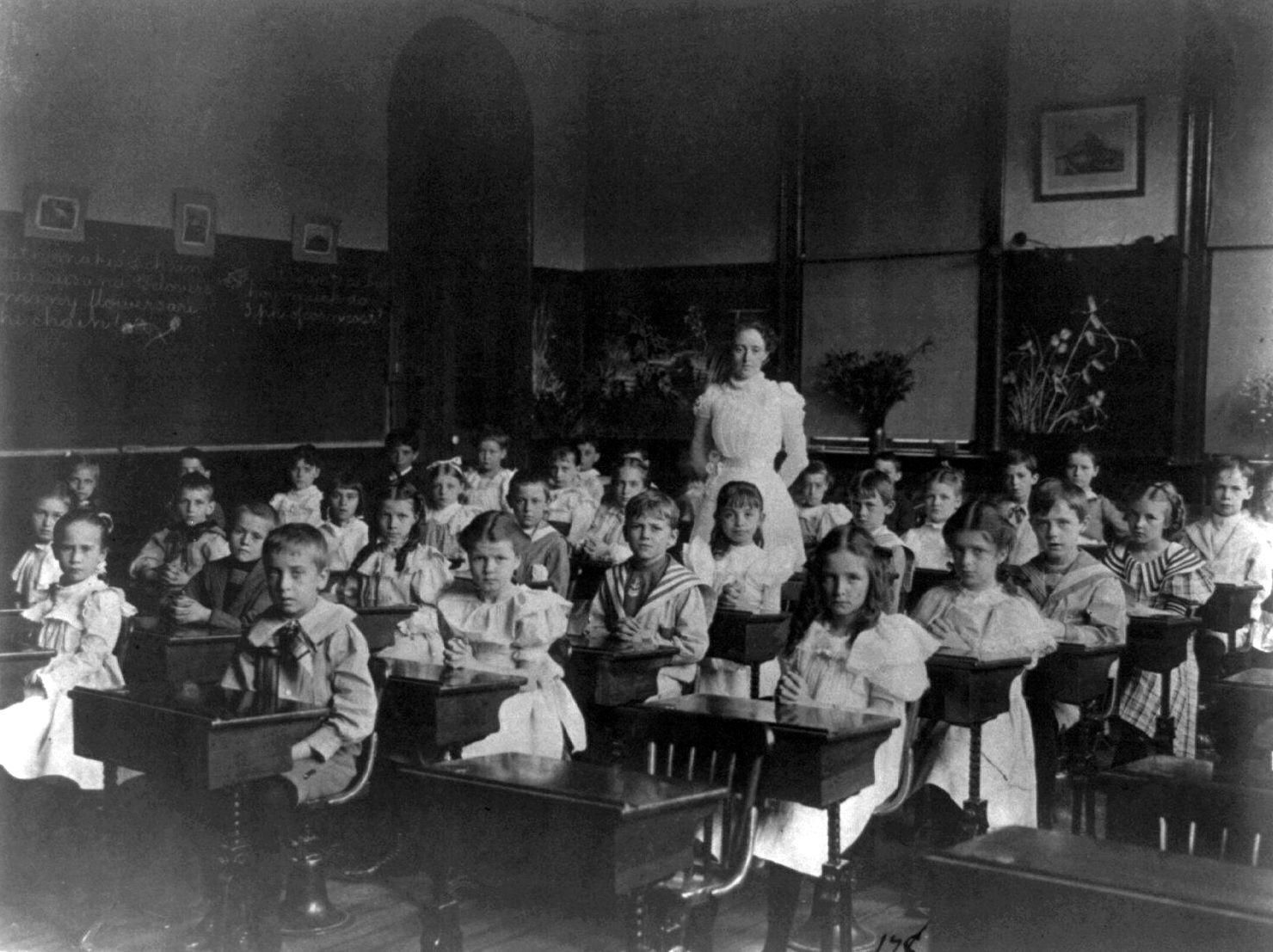 A full classroom of children and their teacher, Washington, D.C., 1899